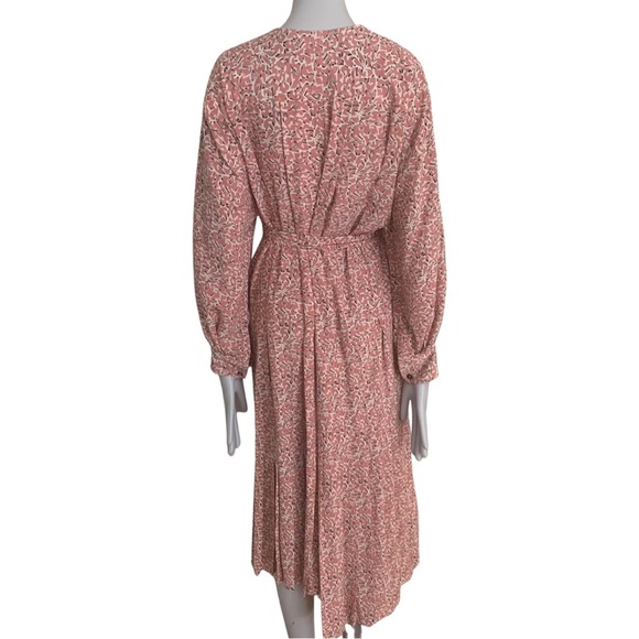 NWT ISABEL MARANT Alexandra Silk Pink Floral Print Midi Wrap Dress Pleated 38/6 - Picture 12 of 16